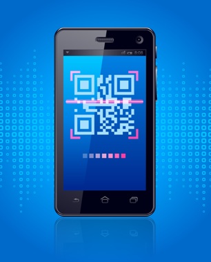 smart phone image with a qr code scanning on the screen